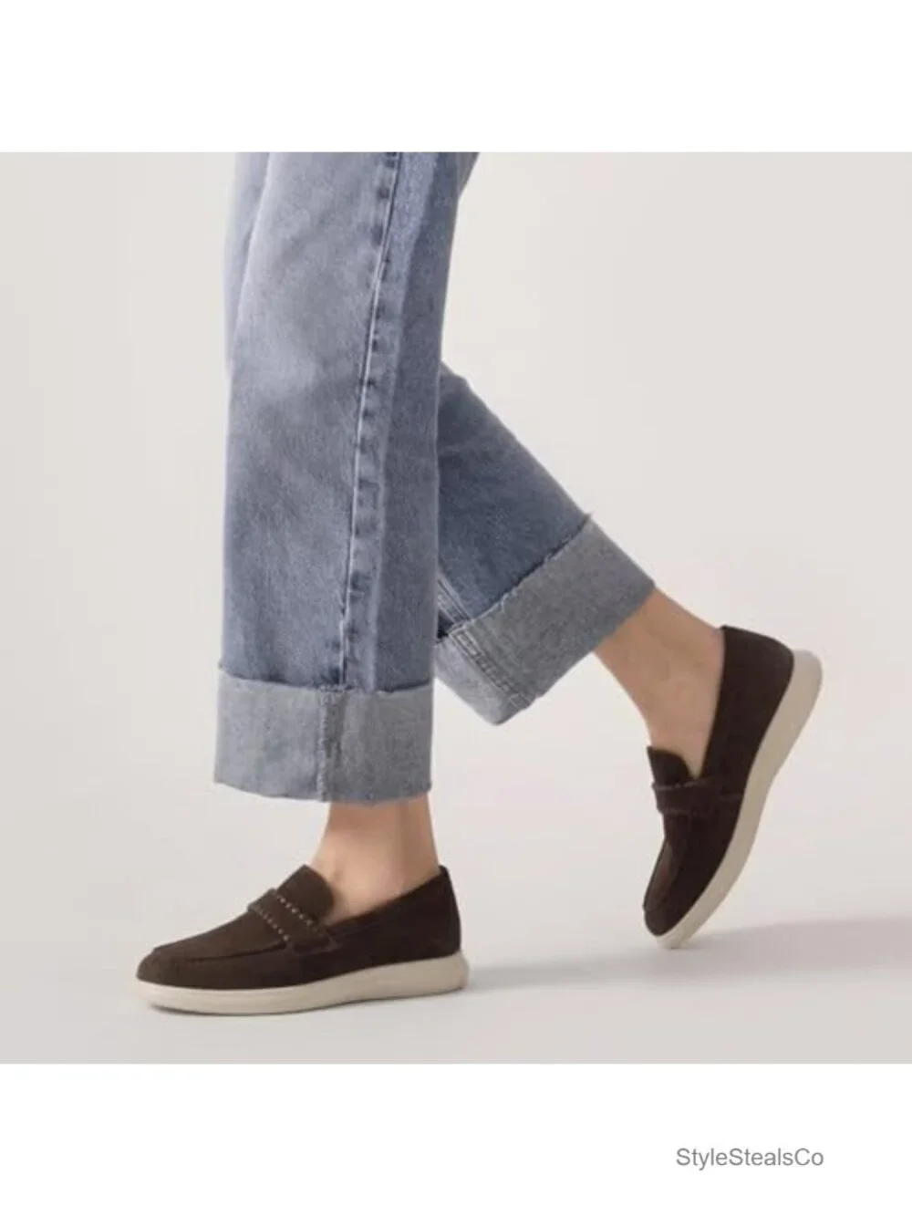 Women's Suede Penny Loafers, Comfortable Slip On Platform Flats, Non-Slip Work